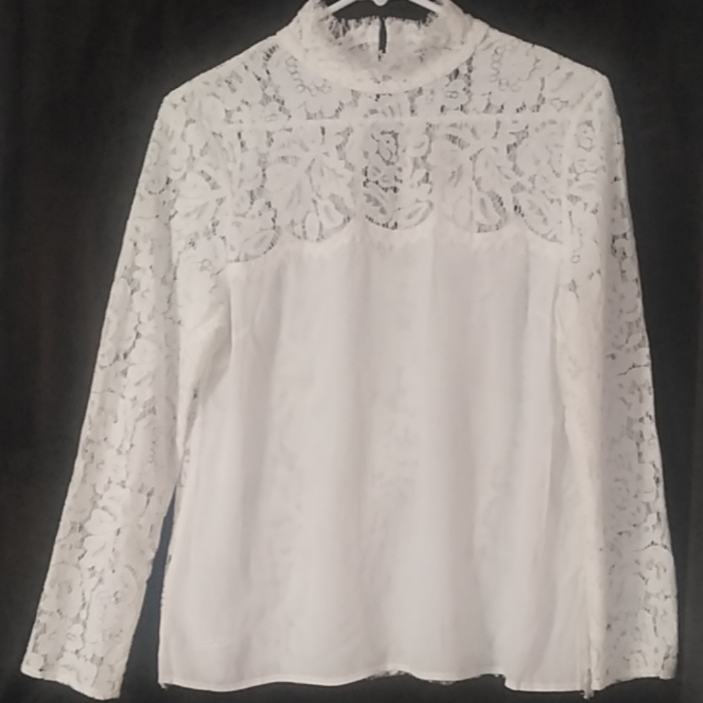 FRNCH White Off Lace Blouse Size S